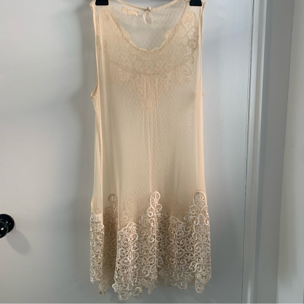Ryu ivory lace Beige sheer Sleeveless Shift Mini Dress size 1XL - Picture 3 of 8